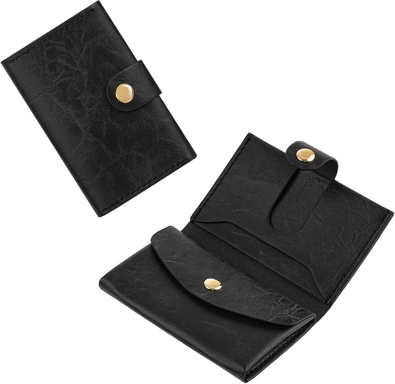 ZHOMA Credit Card Holder and Business Card Holder with Coin Pocket, Slim Minimalist Leather Wallet with ID Window for Women and Men - Black - Image 1
